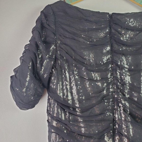 Tadashi Shoji Black Ruched Silk Layered Sequin Coc - Picture 12 of 14